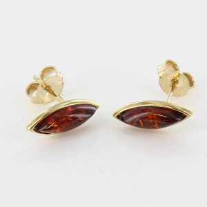 Italian Handmade Unique German Baltic Amber Studs In 9ct Gold GS0098 RRP£125!!!
