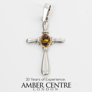AMBER CROSS PENDANT BALTIC UNIQUE HANDMADE in 925 SILVER-PD115 RRP£25!!!