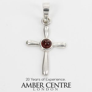 AMBER CROSS PENDANT BALTIC UNIQUE HANDMADE in 925 SILVER-PD116 RRP£25!!