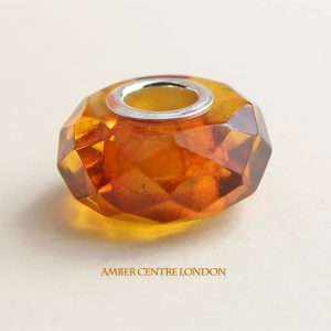 Amber & 925 Silver Handmade Faceted Charm fit for European charm bracelets RRP£40!!! CHA75