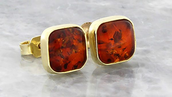 Italian Made Exquisite Large German Baltic Amber Studs 9ct Solid Gold GS0095 RRP£375!!!