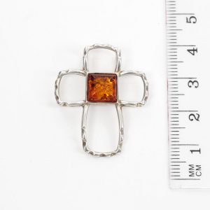 AMBER CROSS PENDANT BALTIC Amber HANDMADE in 925 SILVER-PD083 RRP£40!!