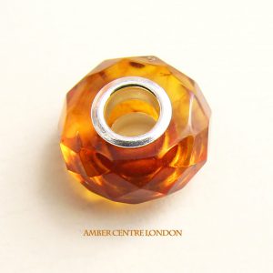 Amber & 925 Silver Handmade Faceted Charm fit for European charm bracelets -CHA77 RRP£40!!!