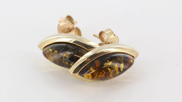 Italian Made Unique German Green Baltic Amber Studs In 9ct Gold GS0044G RRP£245!!!