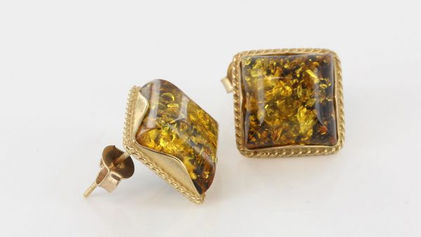 Italian Made German Large Green Baltic Amber Studs 9ct Gold GS0136G RRP £325!!!