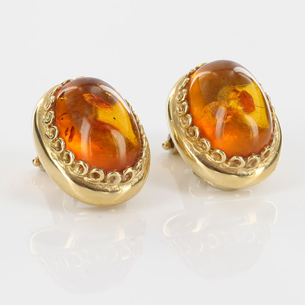 Italian Handmade Unique German Baltic Amber Clip On Earrings In 14 Ct Solid Gold GCL0011 RRP£875!!!