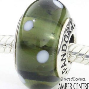 Genuine Pandora Silver Charm Murano Glass Bead with White Dots -790603 RRP£45!!!