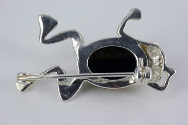 Frog Shaped 925 Silver Handmade Brooch w/ German Baltic Amber BD039 RRP£50!!!