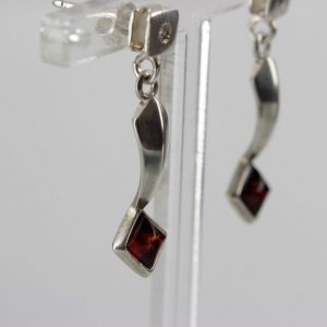 Italian Made Elegant Baltic Amber 925 Silver Earrings with Diamond Elements E0130 RRP£40!!!