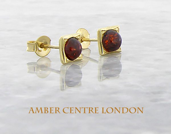 Stud Earrings 9ct solid Gold Italian Made German Baltic Amber GS0035 RRP£125!!!