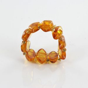 German BALTIC Fiery Orange Amber Handmade Elegant Elastic Ring RB043 RRP£35!!!