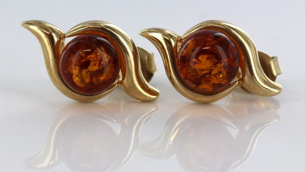 Italian Made German Baltic Amber Swirl Stud Earrings In 9ct Gold GS0043 RRP£225!!!