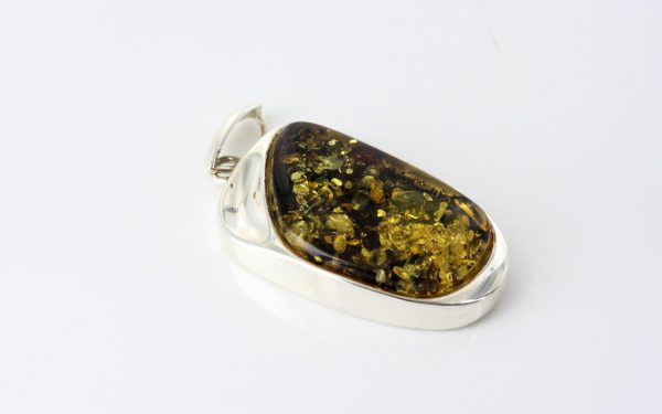 Green Baltic Amber Pendant 925 Silver Italian Design Handmade PE0197 RRP£140!!!