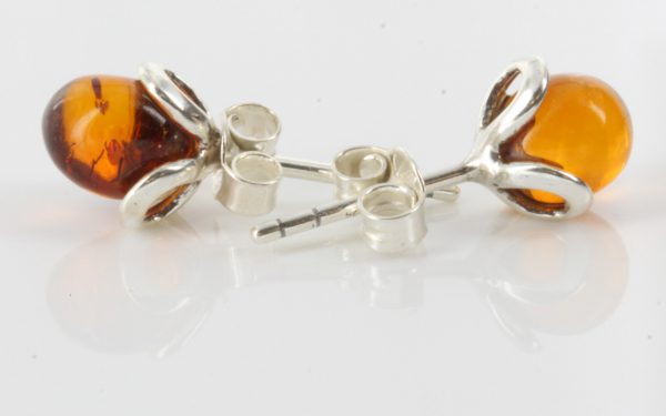 Classic Baltic Amber Stud Earrings 925 Silver 7mm Round Stone ST0018 RRP£15!!!