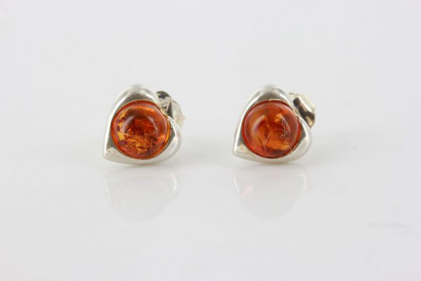 Heart Shaped German Baltic Amber Handmade Stud Earrings In 925 Silver ST0021 RRP£18!!!