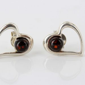 Heart Shaped German Baltic Amber Handmade Studs in 925 Silver ST0044 RRP£23!!!