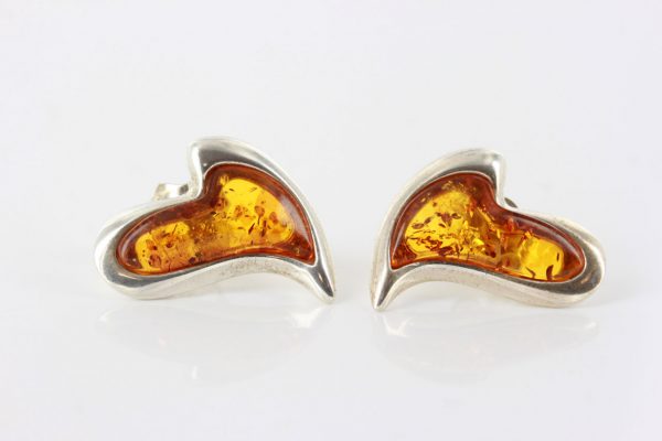 Heart Shaped Baltic Amber Stud Earrings Handmade 925 Silver ST0078 RRP£50.00!!!