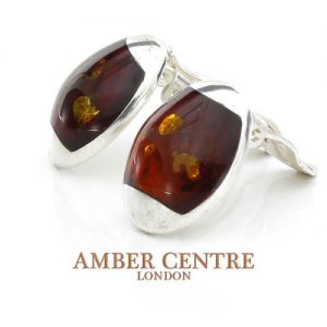 Clip on Earrings Modern German Baltic Amber 925 Silver Handmade CL066 RRP£60!!!