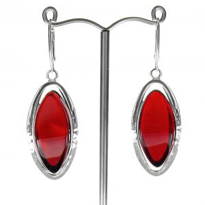 RED Handmade GERMAN BALTIC AMBER EARRINGS 925 SILVER- RE001 RRP £225!!