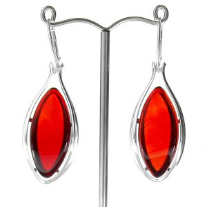 RED Handmade GERMAN BALTIC AMBER EARRINGS 925 SILVER- RE004 RRP £225!!