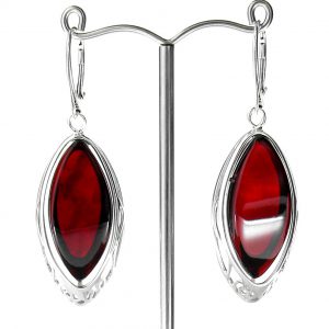 RED Handmade GERMAN BALTIC AMBER EARRINGS 925 SILVER- RE008 RRP £225!!