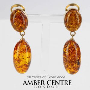 Italian Handmade Baltic Amber Drop Clips In 9 Ct Gold GCL0024 RRP£550!!!