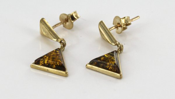 Italian Made Unique German Green Baltic Amber in 9ct Gold Drop Earrings GE0030G RRP£195!!!