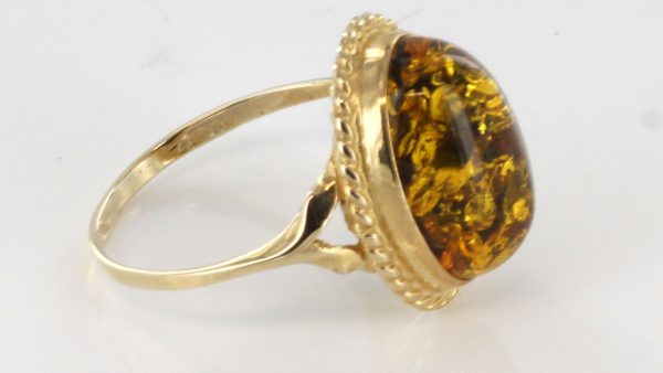 Italian Handmade Green German Baltic Amber Ring in 9ct solid Gold- GR0006G RRP£250!!!