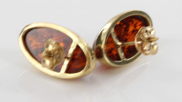 Italian Handmade German Amber Stud Earrings In 9ct Solid Gold GS0058 RRP £295!!!