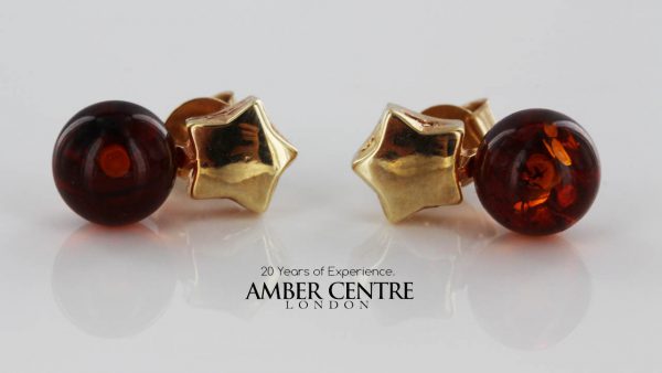 Italian Made Fancy Stars German Baltic Amber Studs in 9ct Solid Gold GS0052 RRP£195!!!
