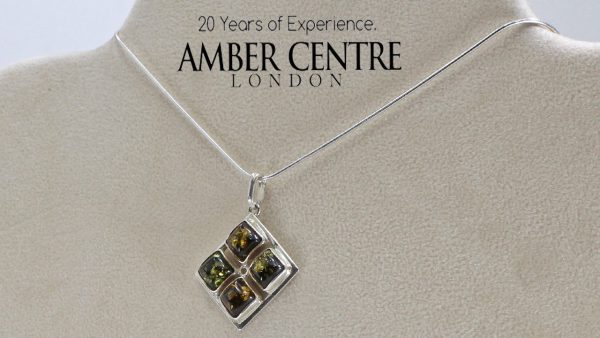 Green German Baltic Amber Pendant 925 Silver -PE0058 RRP£85!! Free Silver Chain!