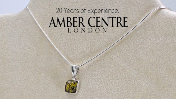 German Green Baltic Amber Pendant in 925 Silver-PE0068 RRP£35!!!+Free Chain!!!