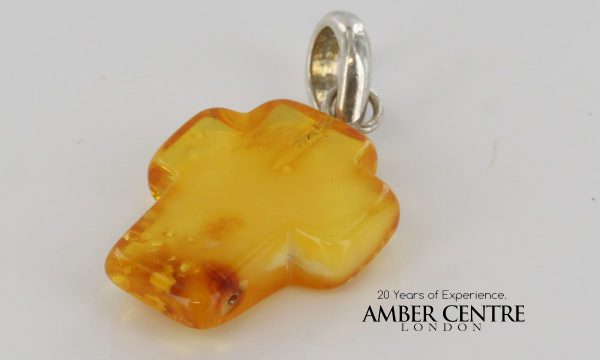GERMAN HANDMADE UNIQUE Honey BALTIC AMBER CROSS PENDANT PE0127 RRP£50!!!