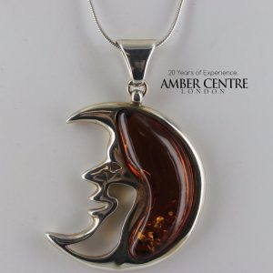 Amber Half Moon Pendant 925 Silver Handmade German Baltic Amber PE0230 RRP£150!!
