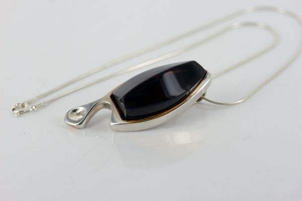 Classic Elegant Baltic Cherry Amber Pendant in 925 Silver Hand Made PE0243 - RRP 230!!