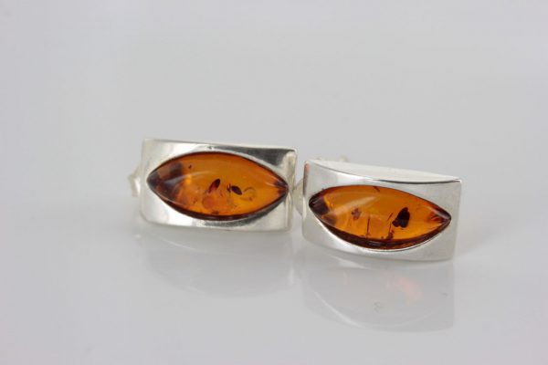 German Baltic Amber Handmade Classic Stud Earrings 925 Silver ST0081 RRP£30!!!