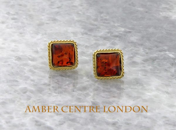 Italian Made Unique German Baltic Amber 9ct Solid Gold Stud Earrings GS0054 RRP£175!!!