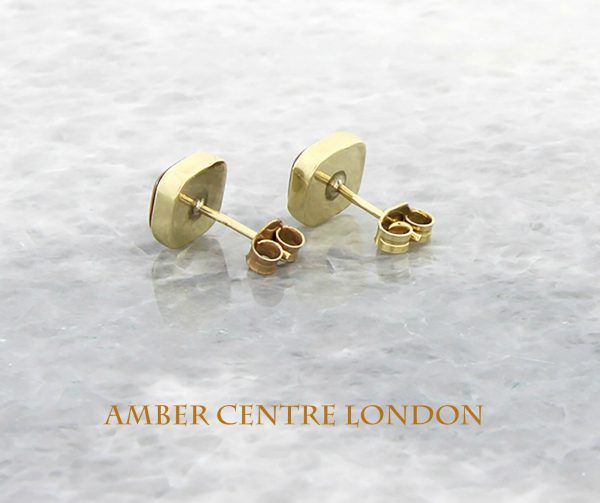 Italian Made Unique German Baltic Amber Square Studs 9ct Solid Gold GS0093 RRP£185!!!