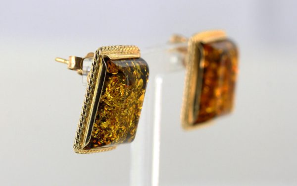 Italian Made Large German Green Baltic Amber Studs 9ct solid Gold GS0135G RRP £425!!!
