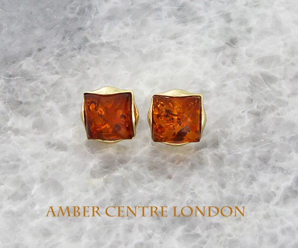 Italian Unique Handmade 9ct Solid Gold German Baltic Amber Studs GS0086 RRP£225!!!