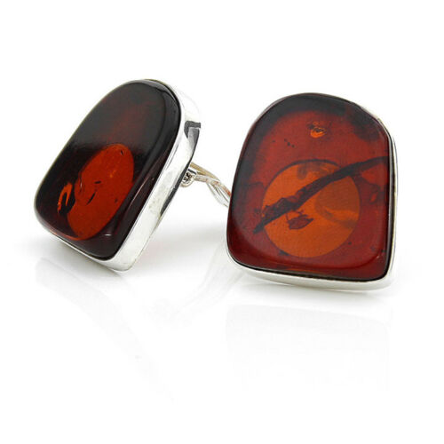 Clip On Earrings German Baltic Cherry Amber 925 Silver Handmade Cl073 RRP£100!!!
