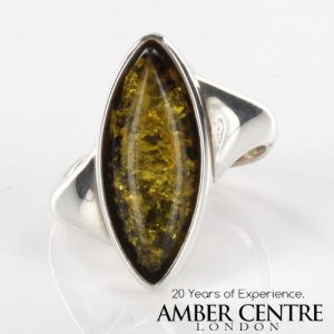 ITALIAN DESIGN SOLID GREEN BALTIC AMBER RING 925 STERLING SILVER-SR036 RRP£50!!!